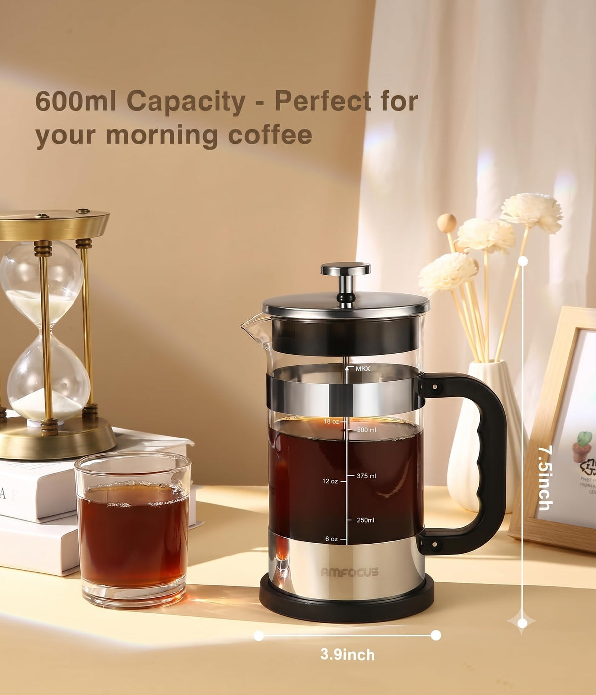 French Press Coffee Maker 21 oz Borosilicate Glass F8806