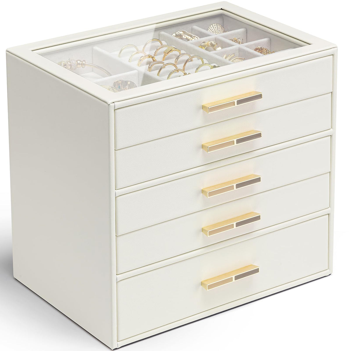 5 Layer Glass Lid Jewelry Organizer with 5 Drawers P19663