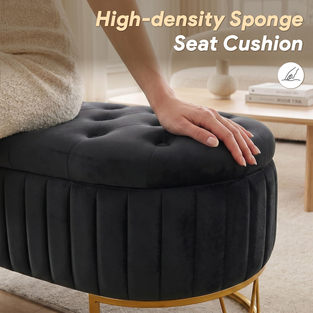 Black Velvet Upholstered Storage Bench J6611
