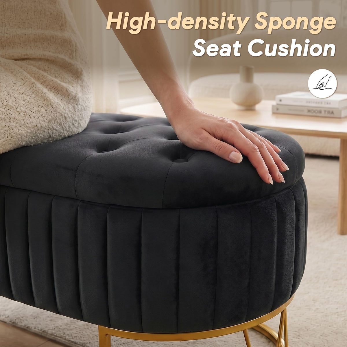 Black Velvet Upholstered Storage Bench J6611