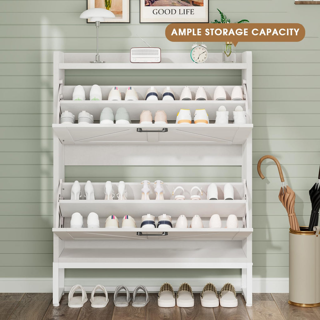 White 2 Flip Drawers Shoe Storage Cabinet I842371