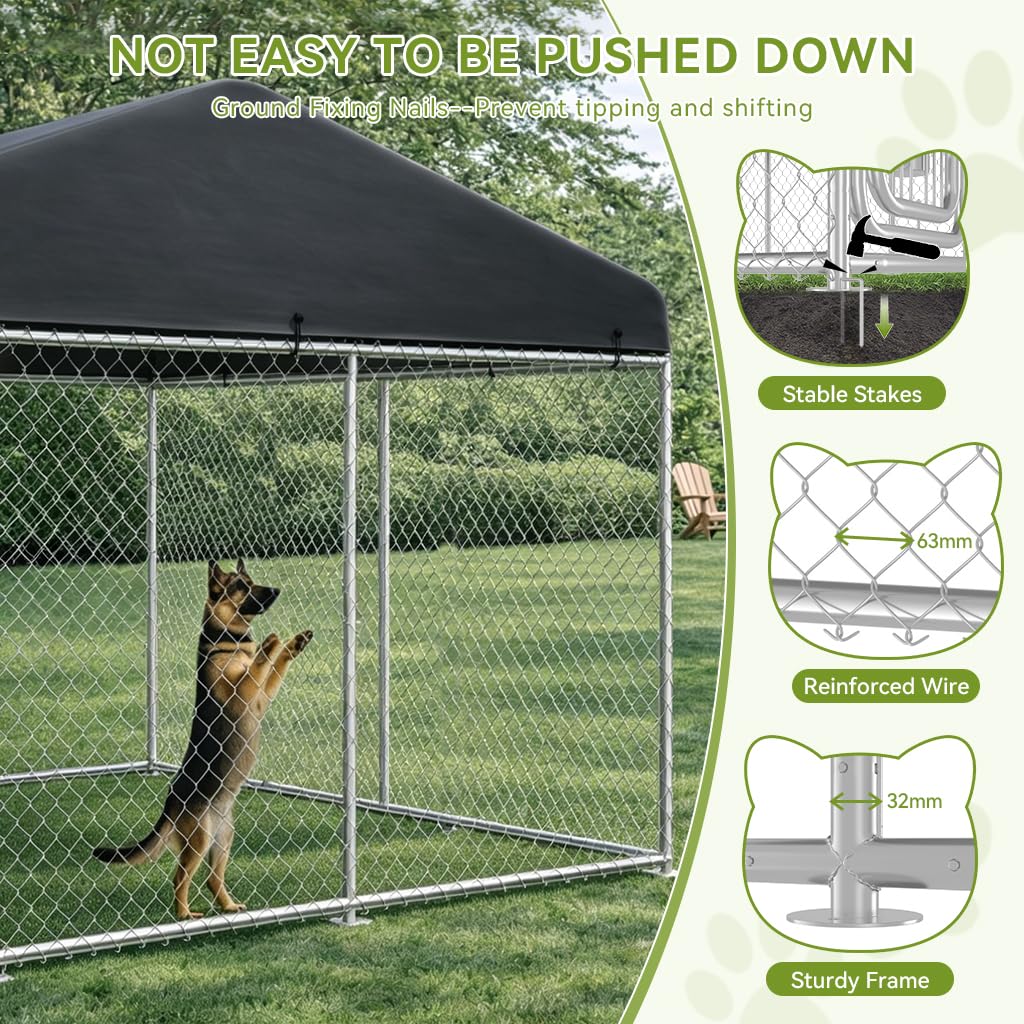 10x10FT Heavy Duty Outdoor Dog Kennel with Roof J374020