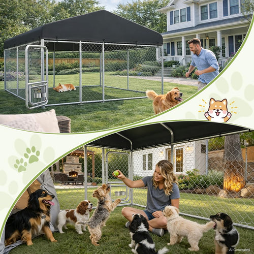 10x10FT Heavy Duty Outdoor Dog Kennel with Roof J374020
