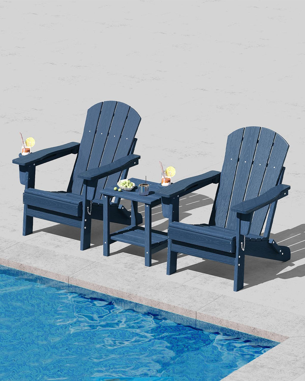 Navy Blue HDPE Folding Adirondack Chair Set of 6 with Cup Holder S86284