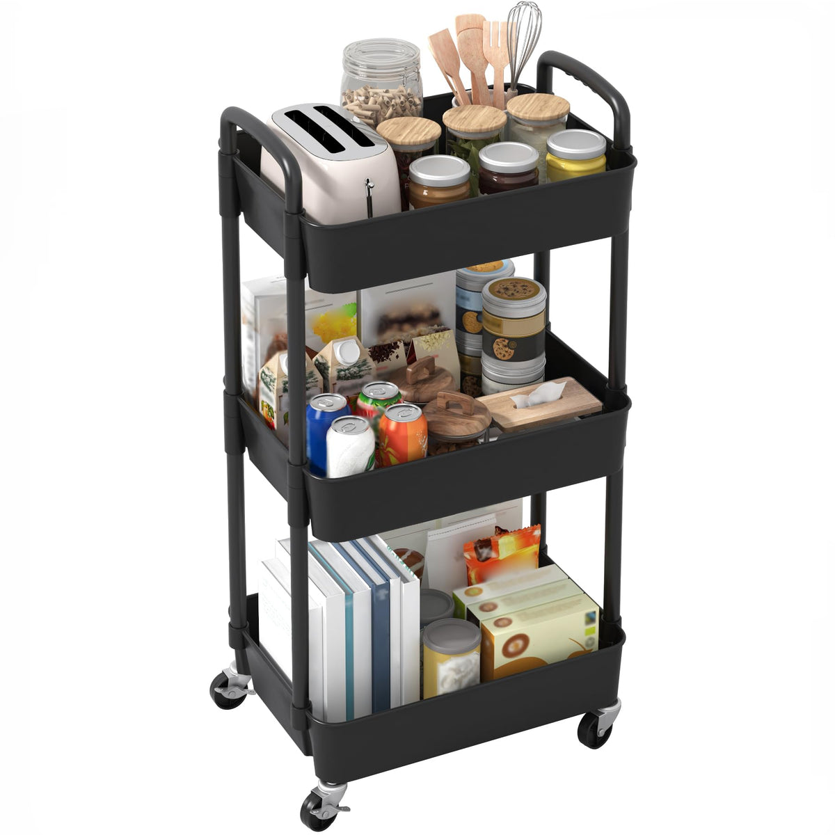 3-Tier Plastic Rolling Utility Cart with Wheels S515