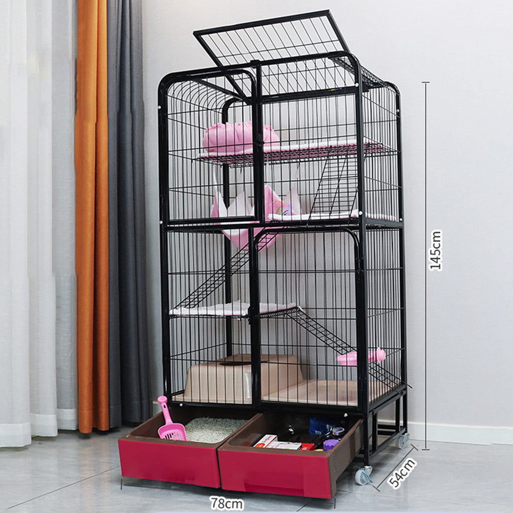 Black Four Layer Metal Cat Cage Dog Crate J5354