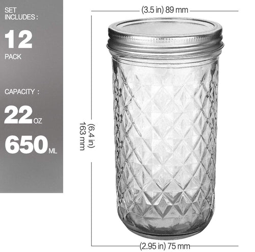 22 oz Wide Mouth Mason Jars with Lids and Bands I300851