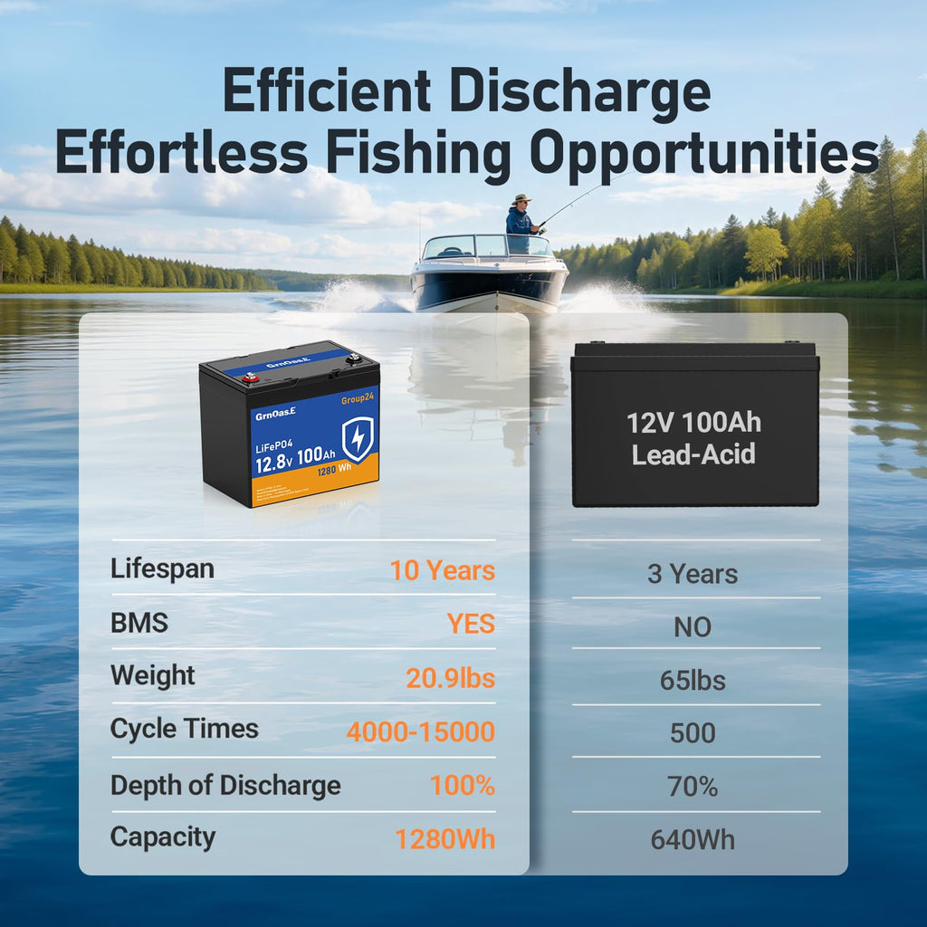 12V 100Ah LiFePO4 Deep Cycle Battery with 100A BMS B3216