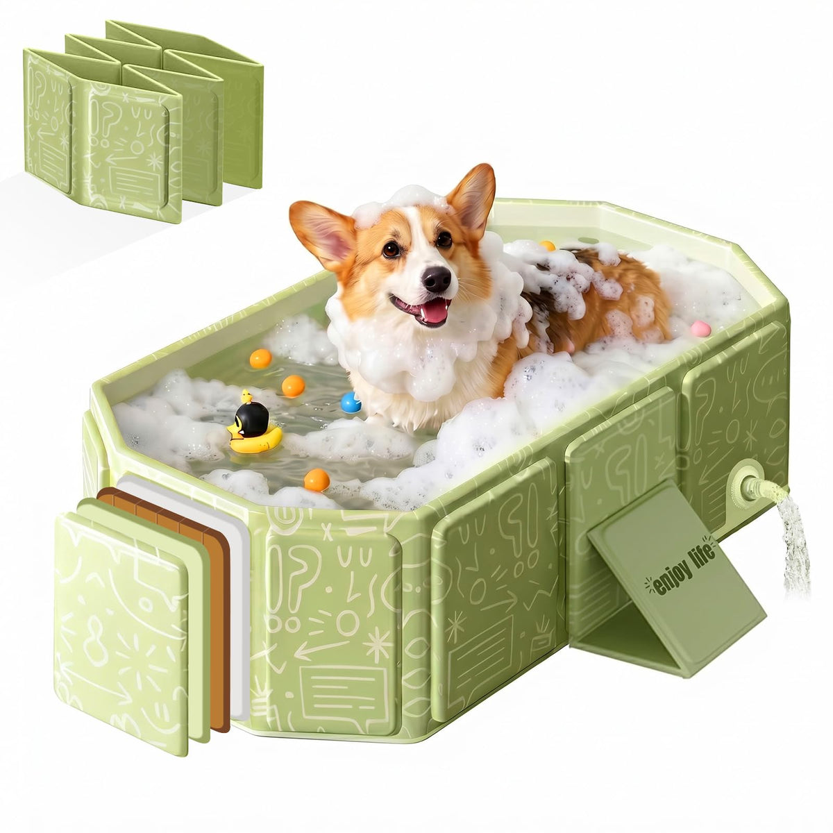 Foldable Dog Bathtub with Side Drain Plug K208