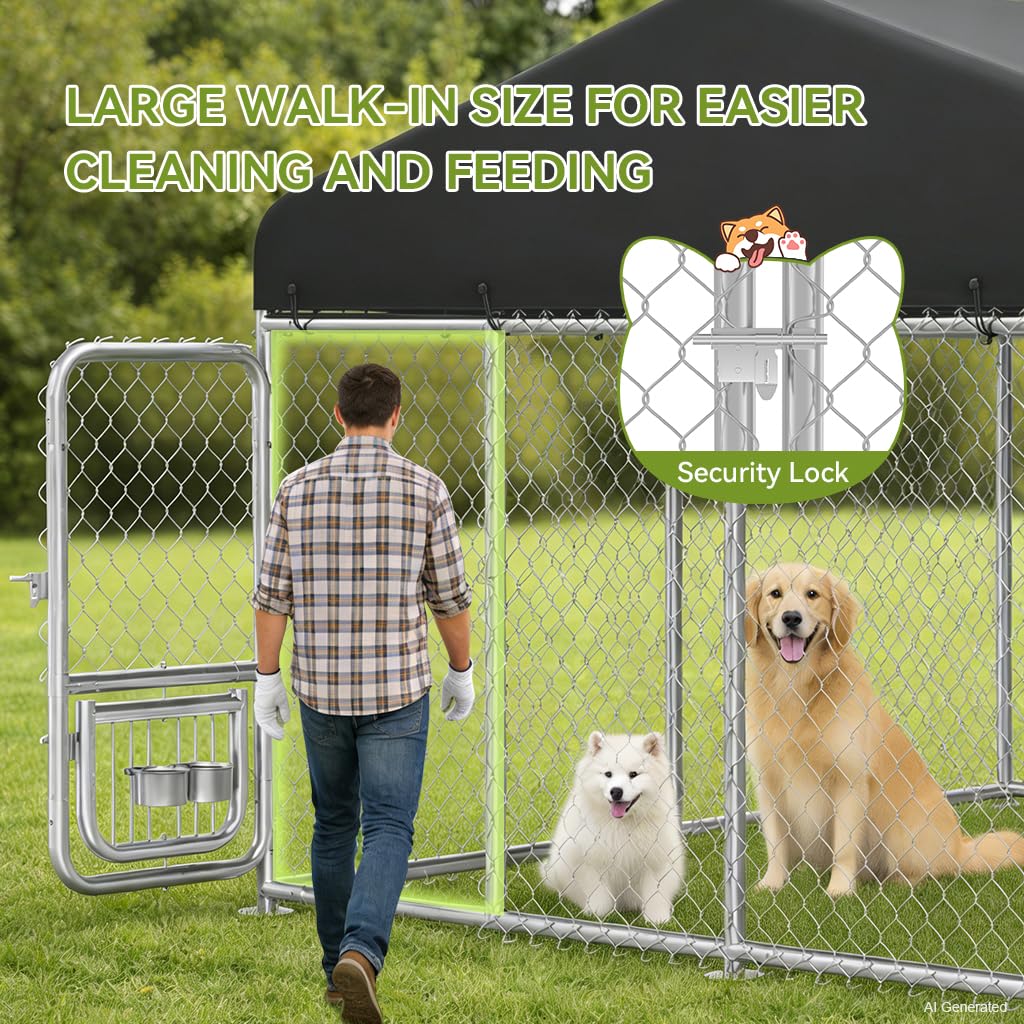 10x10FT Heavy Duty Outdoor Dog Kennel with Roof J374020