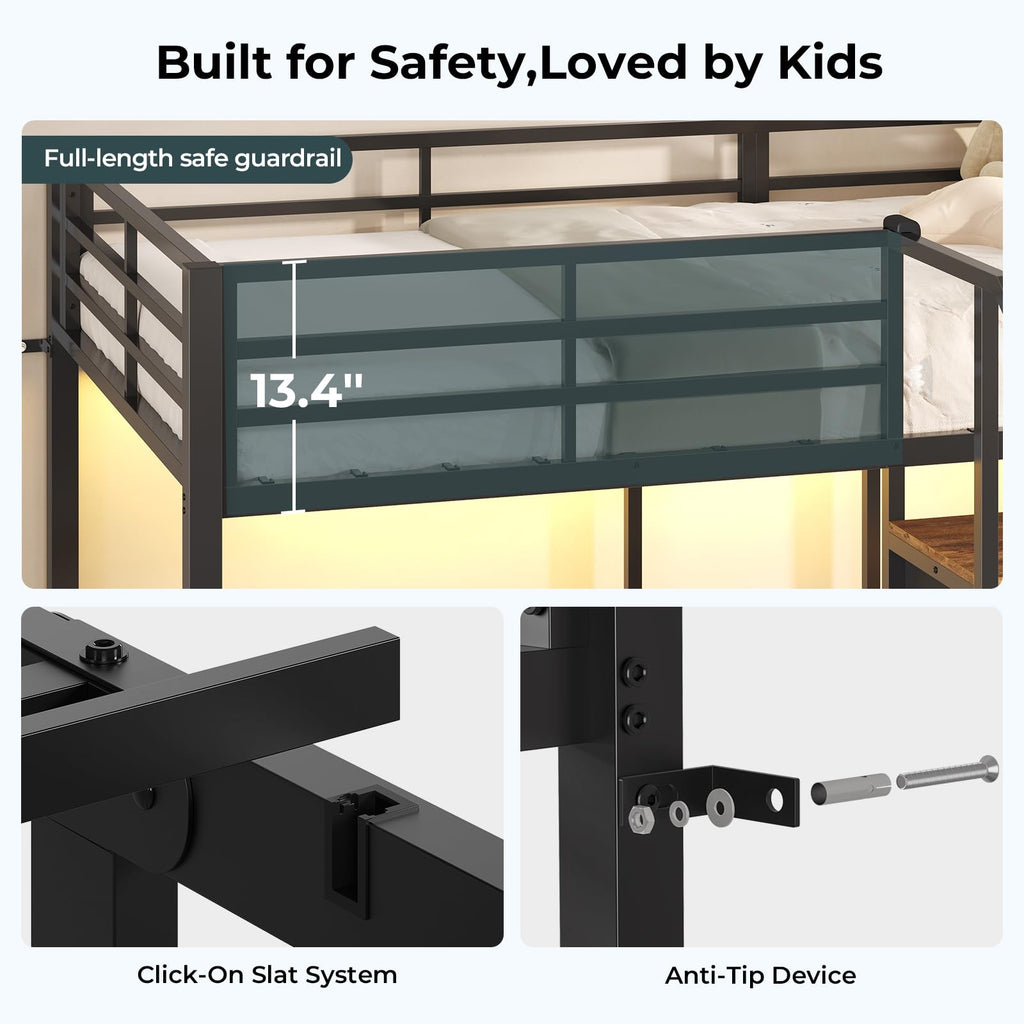 Black Triple Bunk Bed Twin Over Twin with Storage Staircase M753715