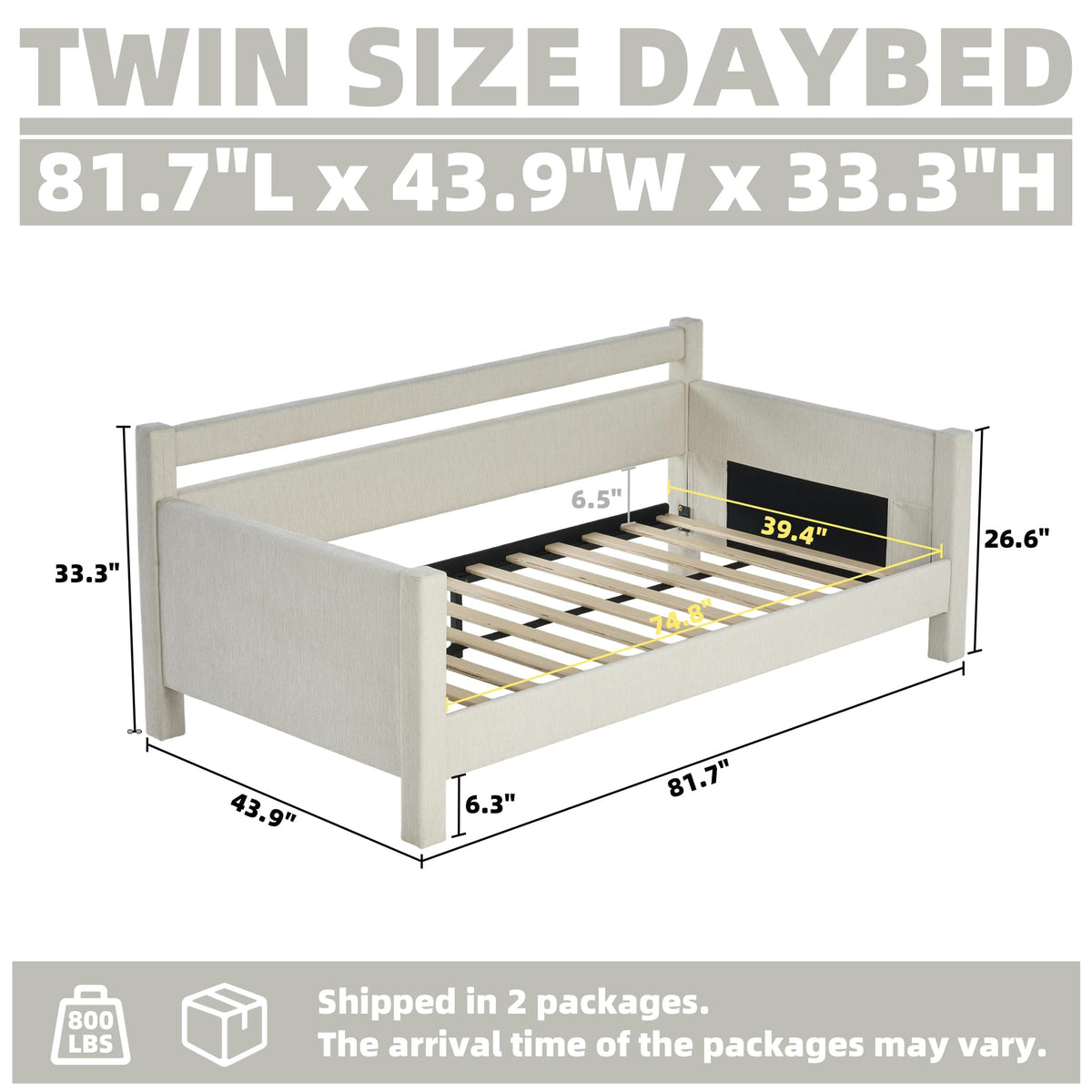 Twin Size Upholstered Platform Daybed with Headboard K245