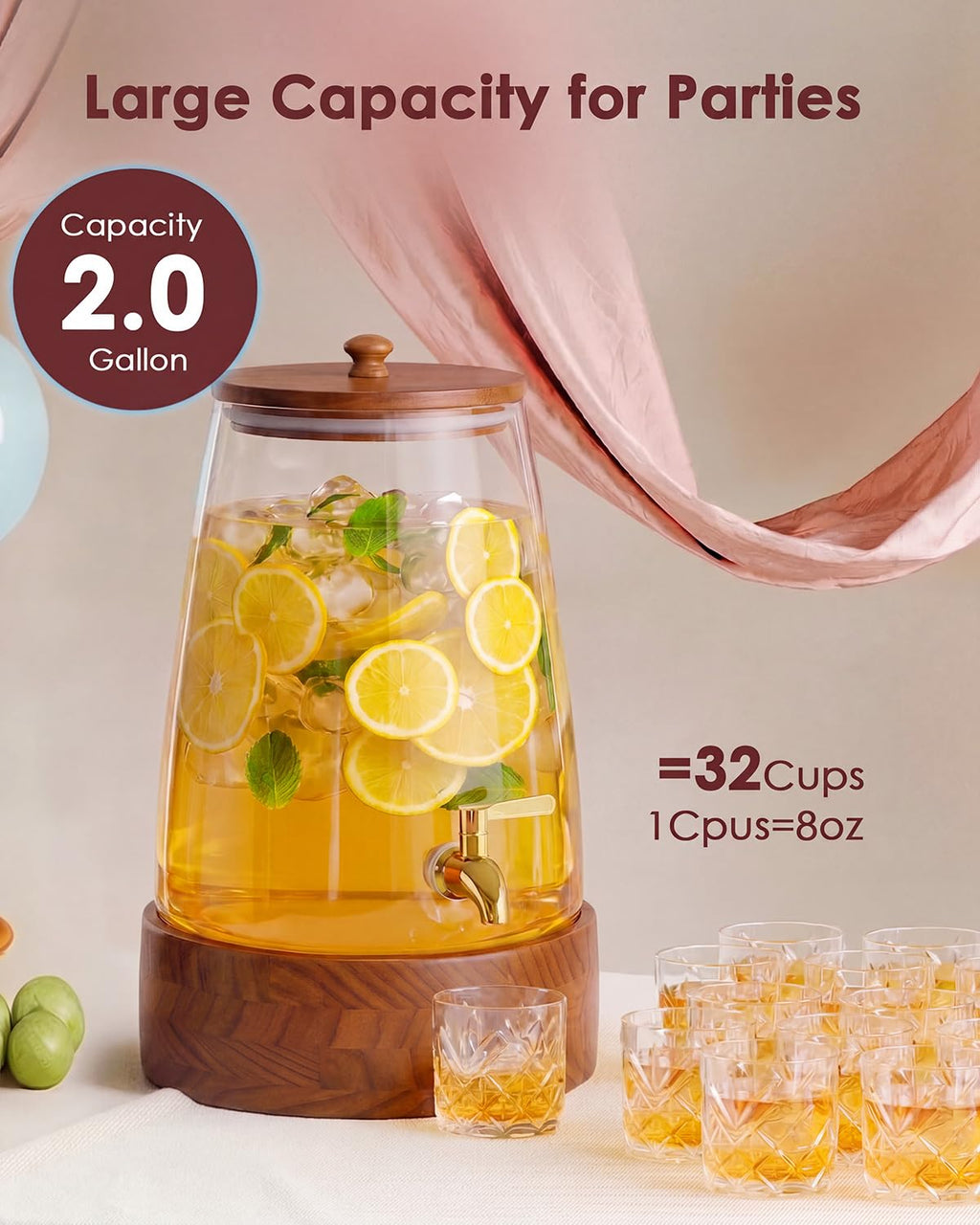 2 Gallon Glass Drink Dispenser with Spigot B820977