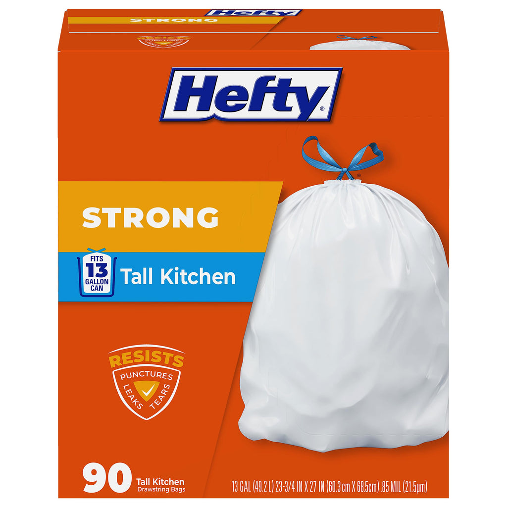 13G Tall Kitchen Trash Bags, White, Unscented, 90ct H485835