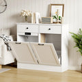 White 20 Gallons Wooden Tilt Out Trash Can Cabinet with 2 Drawers T1131