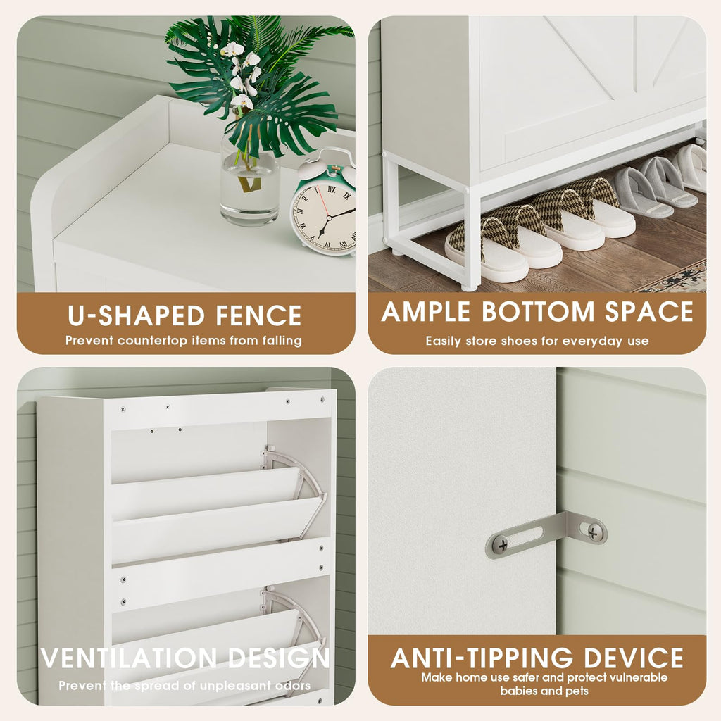 White 2 Flip Drawers Shoe Storage Cabinet I842371