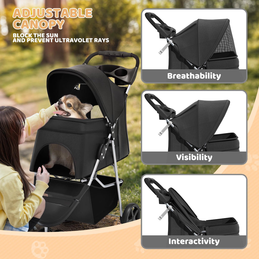 3-Wheel Pet Stroller for Small/Medium Dog Cat, Up to 33lbs, Black Z31051