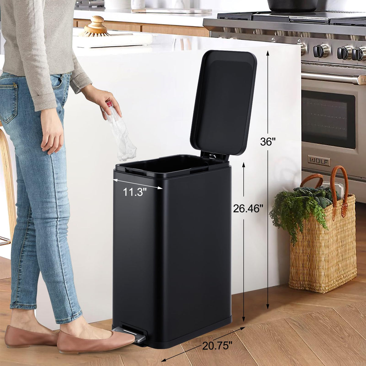 50L Slim Stainless Steel Trash Can with Lid D623