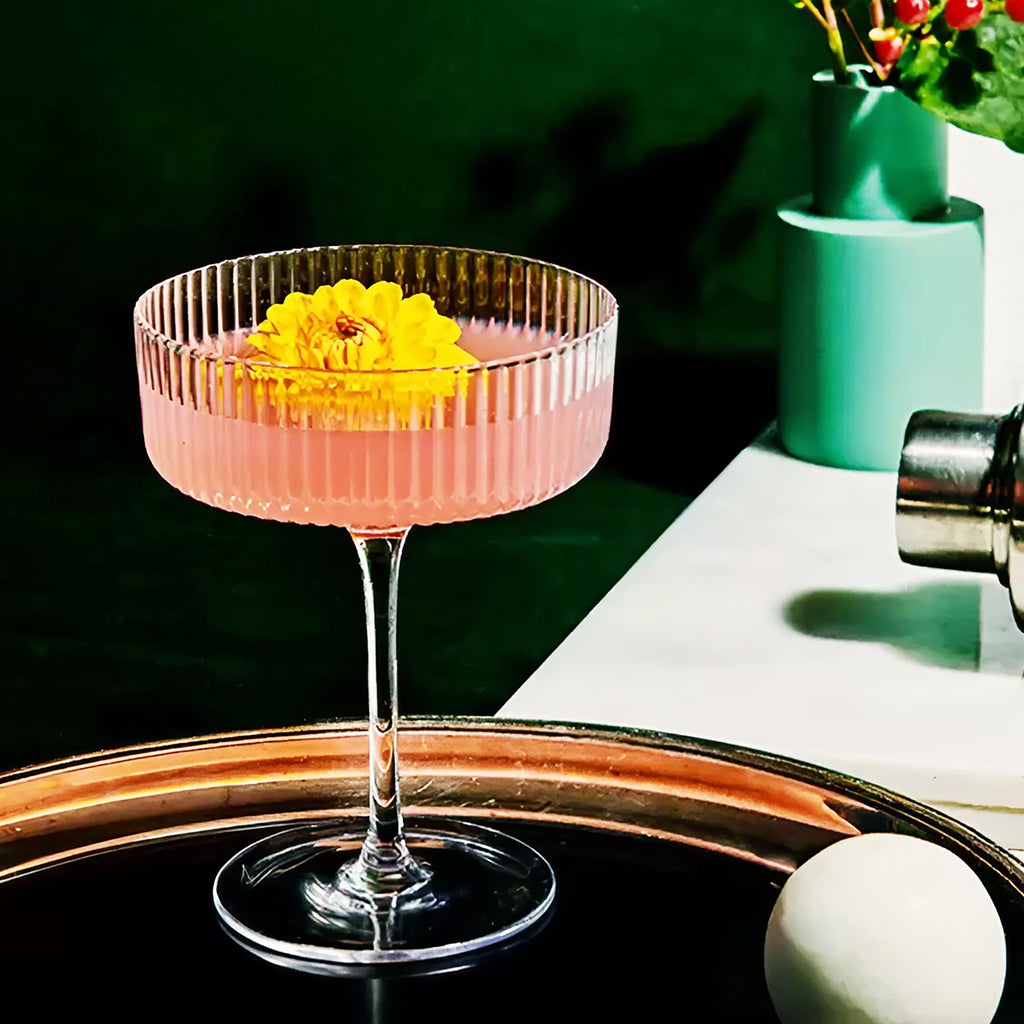 Ribbed Coupe Glasses Set of 6, 9 oz Crystal Cocktail Glassware D734840
