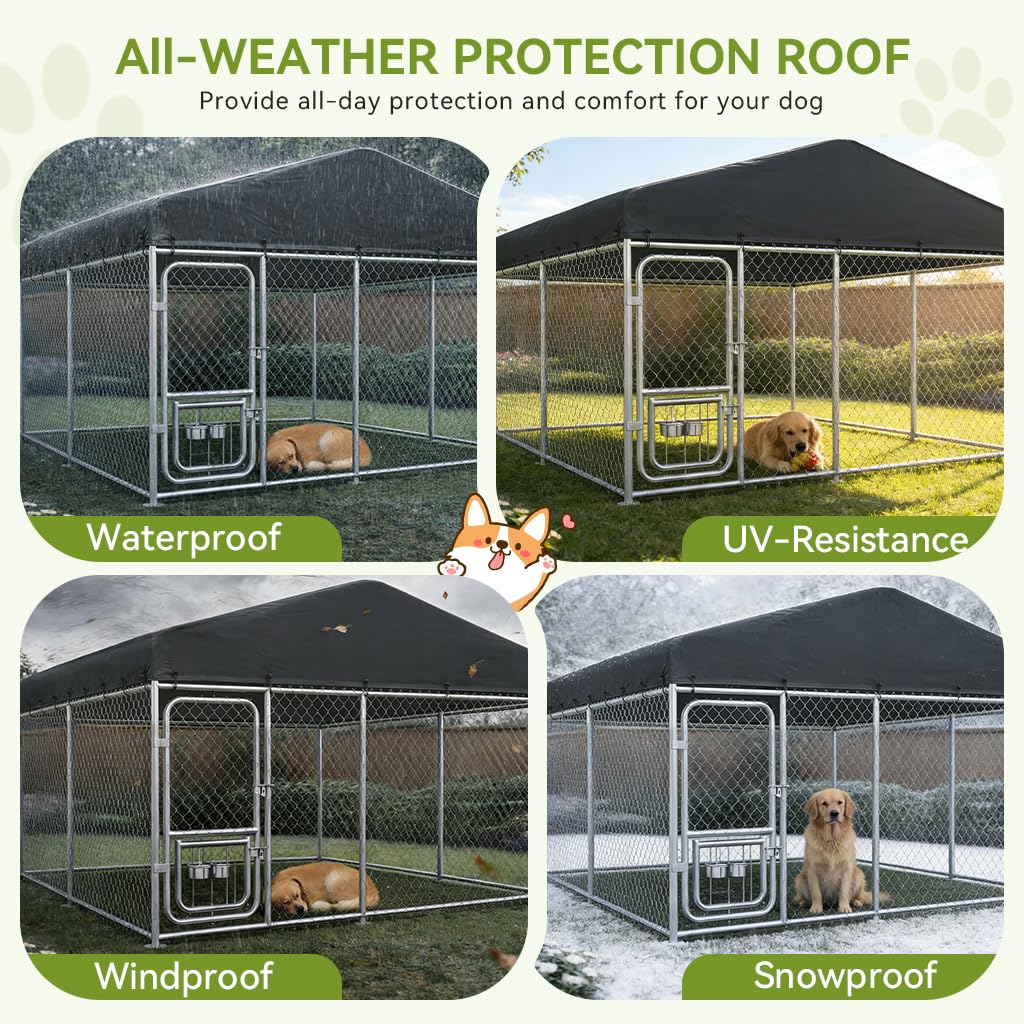 10x10FT Heavy Duty Outdoor Dog Kennel with Roof J374020