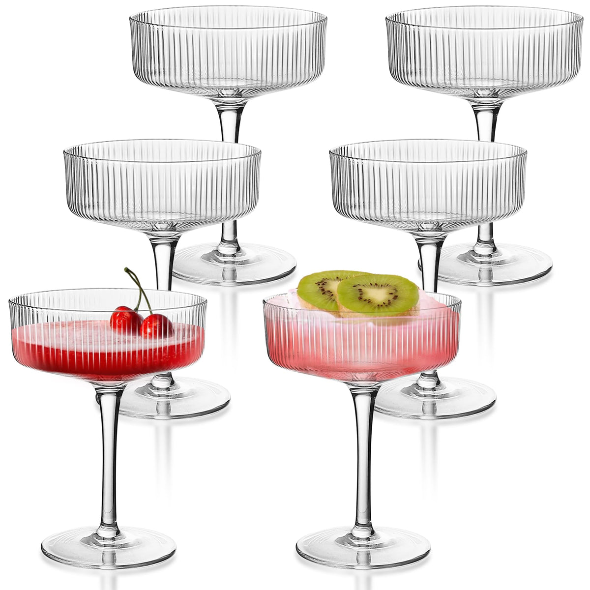 Ribbed Coupe Glasses Set of 6, 9 oz Crystal Cocktail Glassware D734840