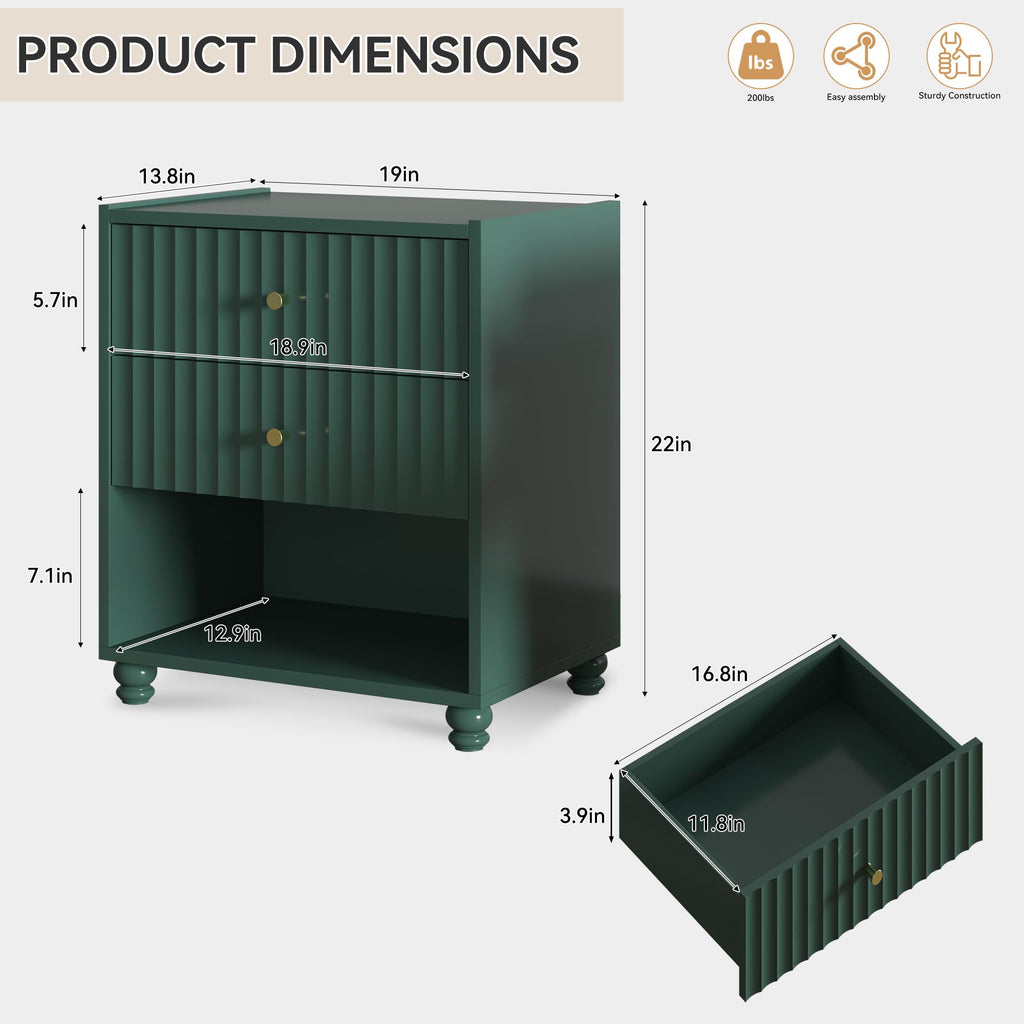 Green 2 Drawer Nightstand with Open Shelf D66463