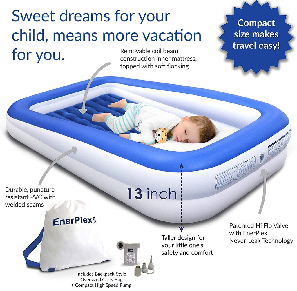 Kids Inflatable Travel Bed with High Speed Pump, Blue F1366