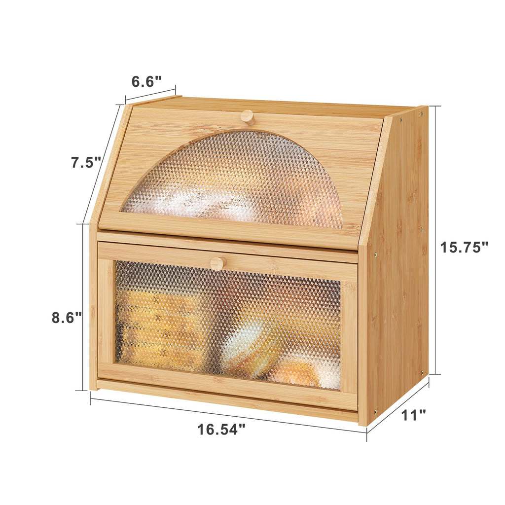 Extra Large Bamboo Wood Double Layer Bread Box X586