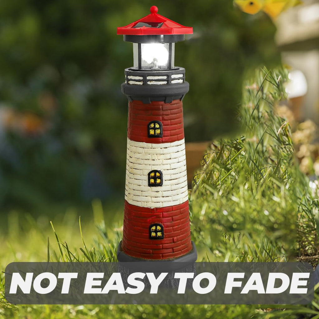 Solar Lighthouse with Rotating LED Lights 15 Inch Tall Z13243