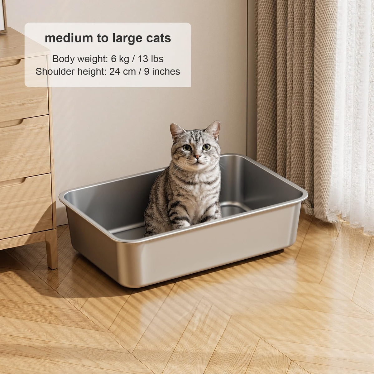 X-Large High Sided Stainless Steel Cat Litter Box H34145