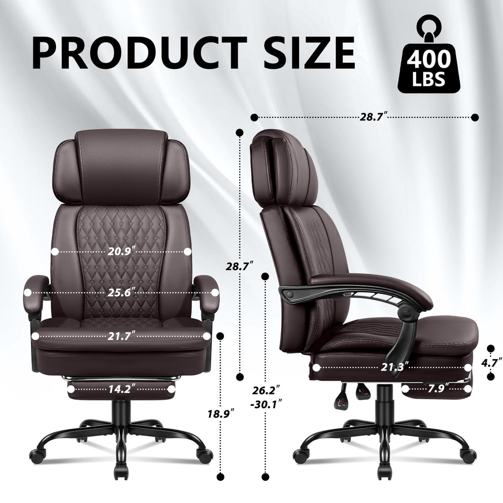 Brown High Back Ergonomic PU Leather Office Chair with Foot-Rest Z989159