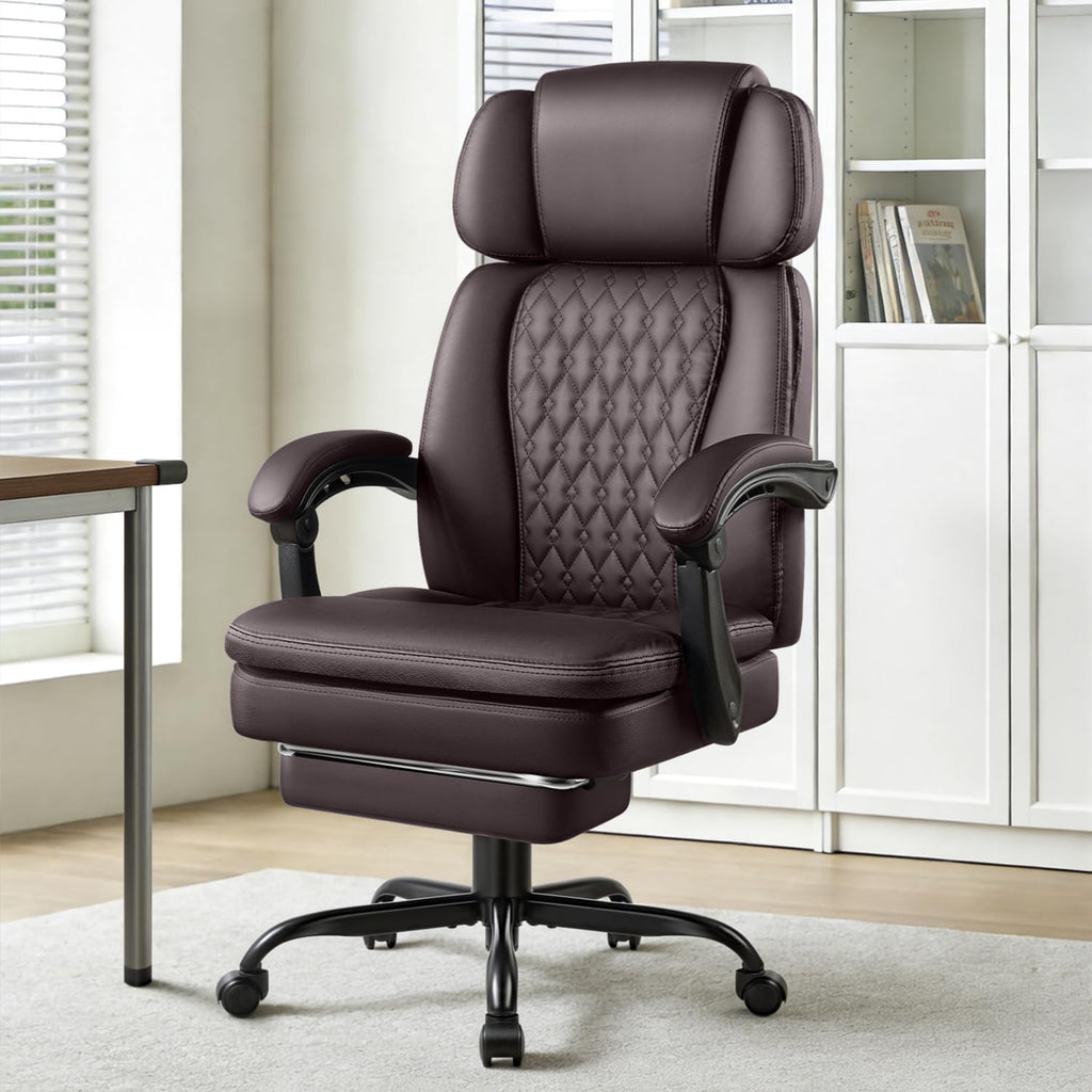 Brown High Back Ergonomic PU Leather Office Chair with Foot-Rest Z989159