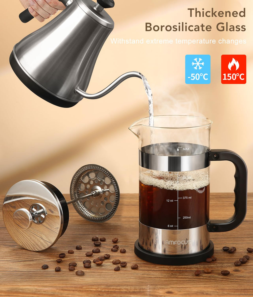 French Press Coffee Maker 21 oz Borosilicate Glass F8806