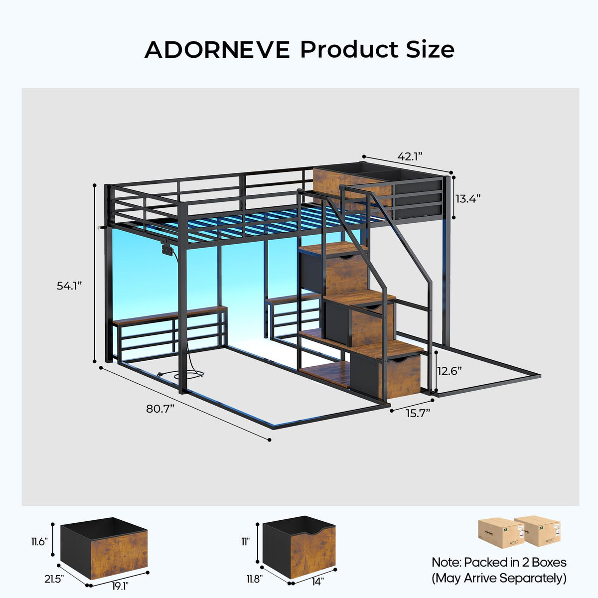 Black Triple Bunk Bed Twin Over Twin with Storage Staircase M753715