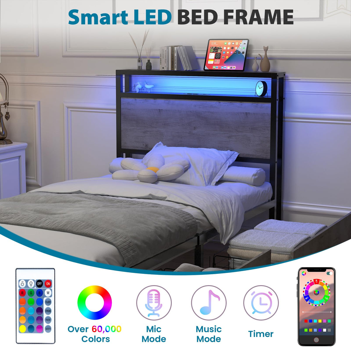 Twin Size Bed Frame with 4 Storage Drawers H5977