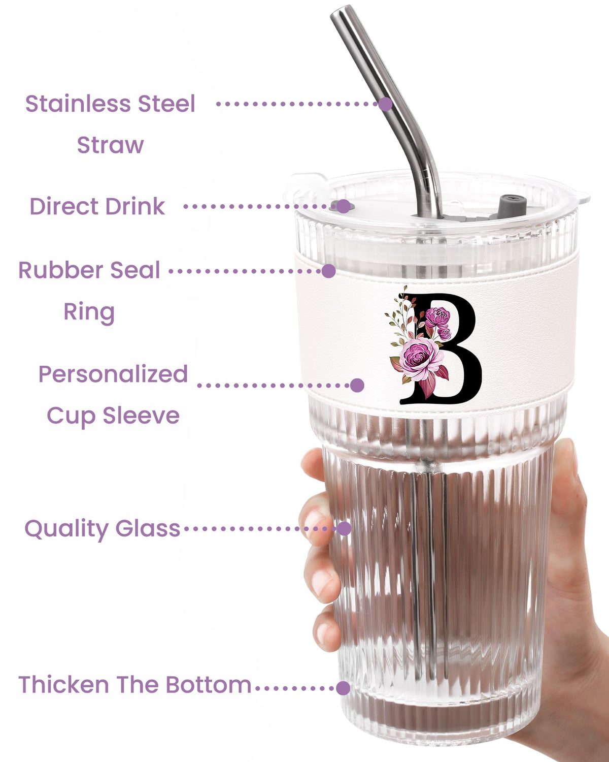 Glass Cup with Lid Straw Clear Tumbler Q80050