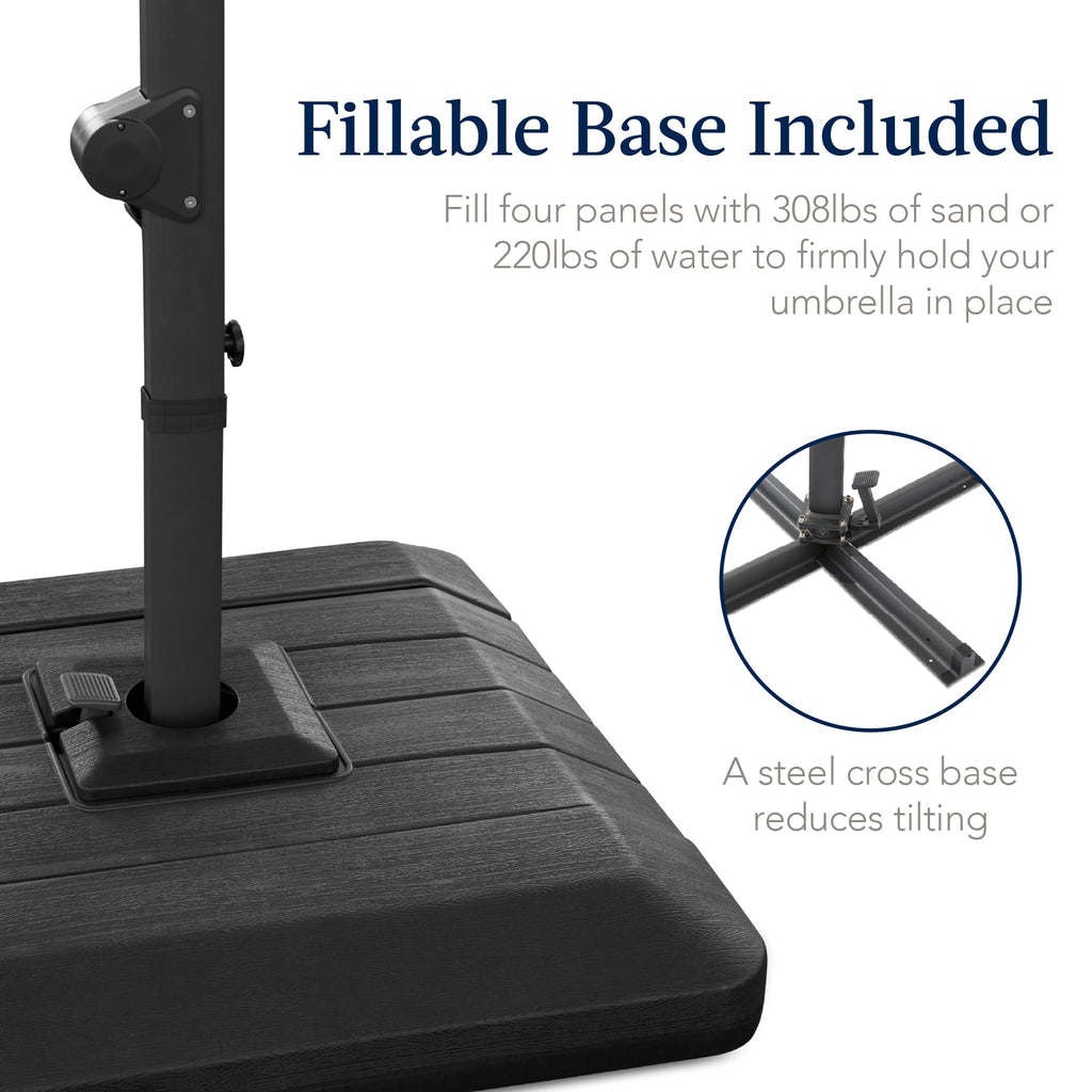 12x12ft LED Cantilever Patio Umbrella with Base and 360° Rotation B29853
