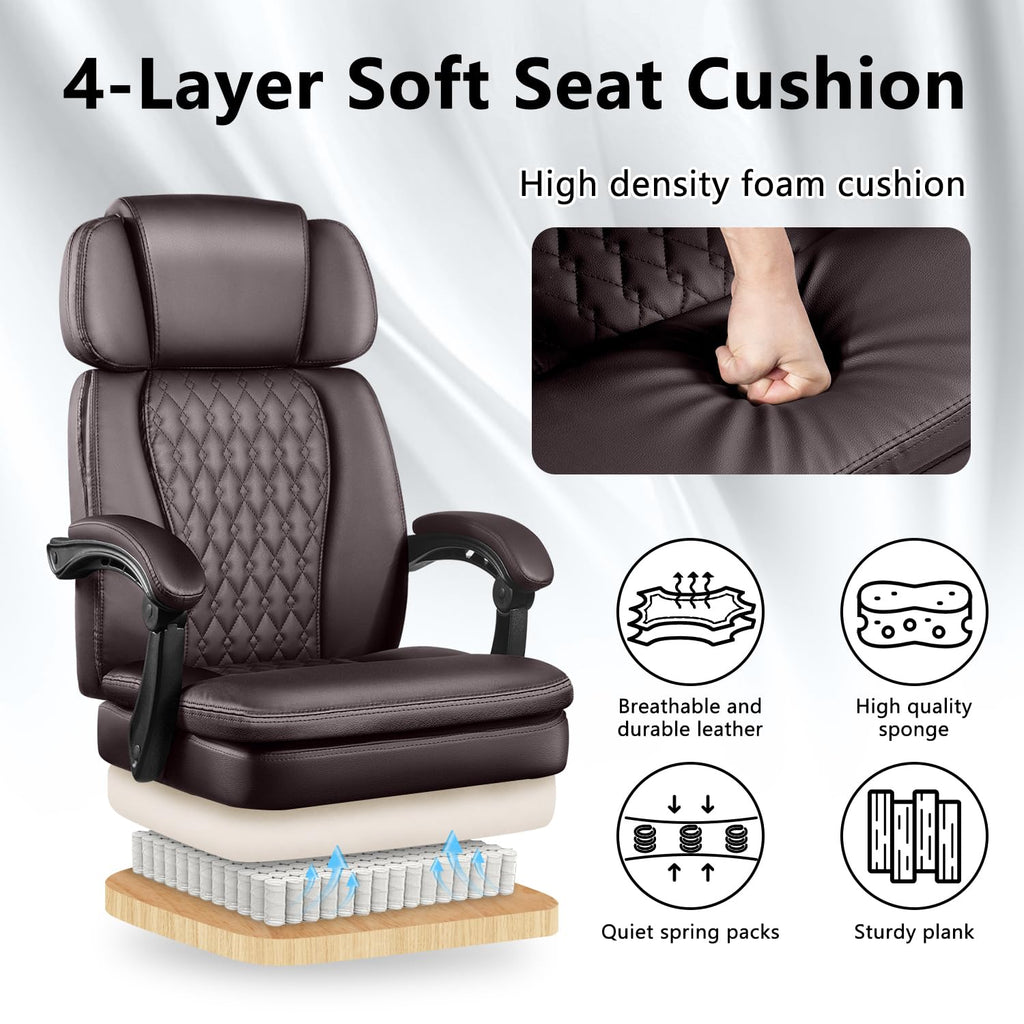 Brown High Back Ergonomic PU Leather Office Chair with Foot-Rest Z989159