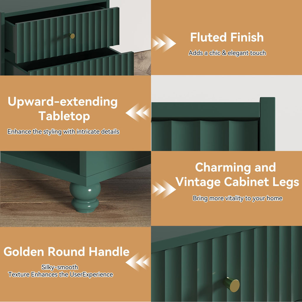 Green 2 Drawer Nightstand with Open Shelf D66463
