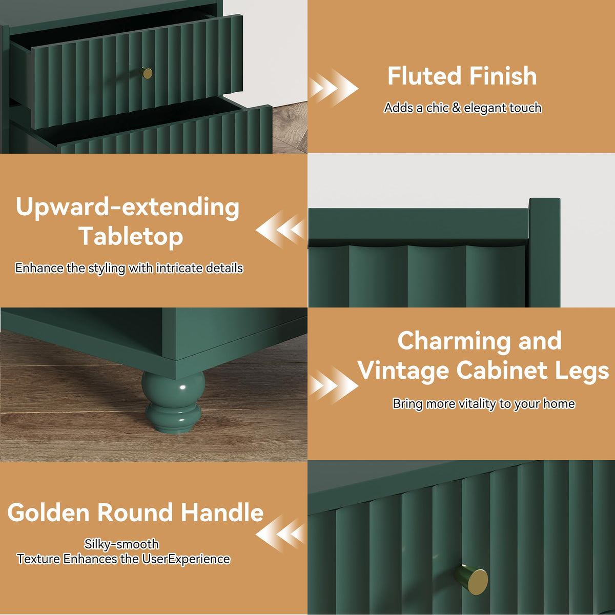 Green 2 Drawer Nightstand with Open Shelf D66463