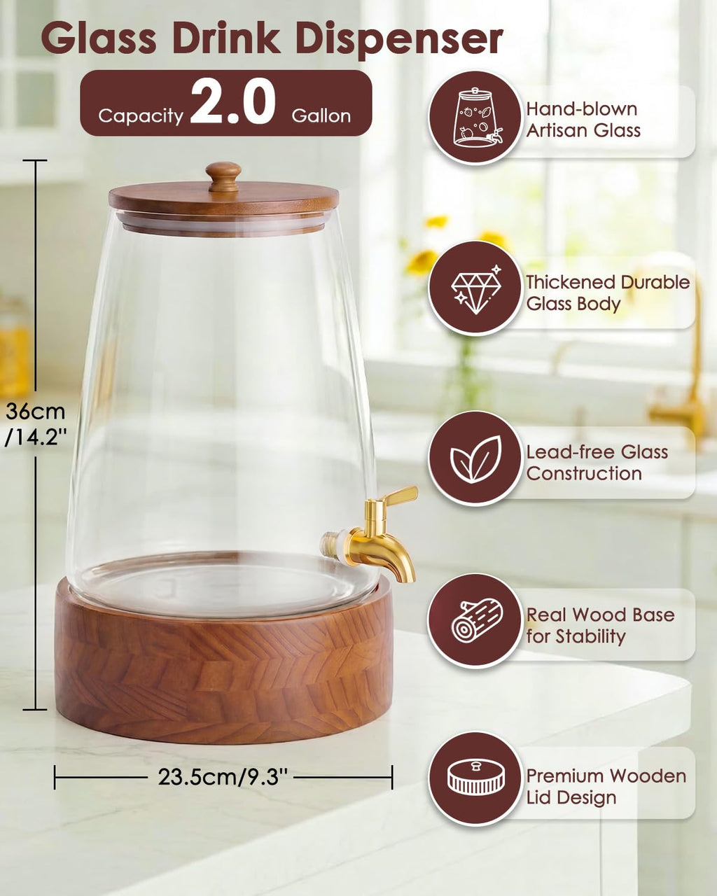 2 Gallon Glass Drink Dispenser with Spigot B820977