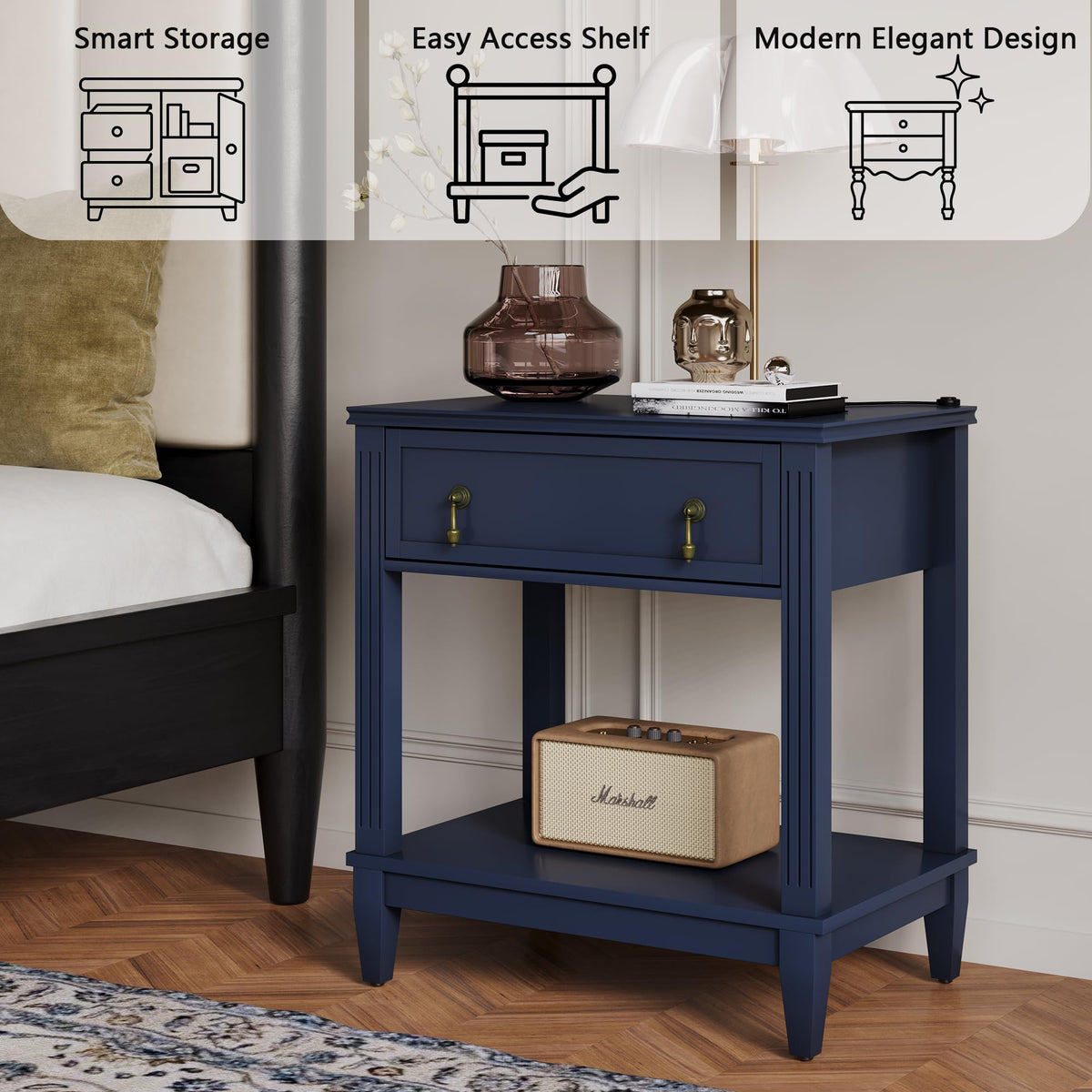 24 Inch Nightstand with Drawer and Open Shelf O2950