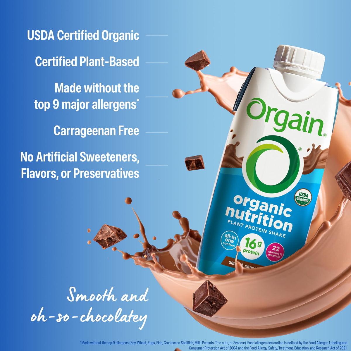 Organic Vegan 16g Protein Shake, Chocolate, 11 oz, 12pk X83353