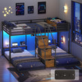 Black Triple Bunk Bed Twin Over Twin with Storage Staircase M753715