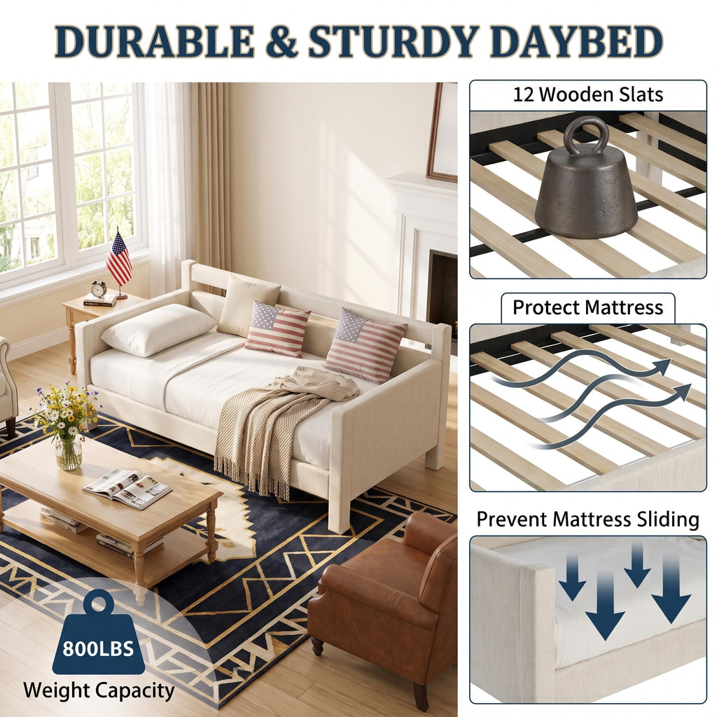 Twin Size Upholstered Platform Daybed with Headboard K245