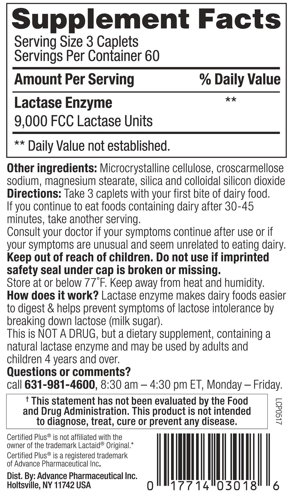 Lactase Enzyme 180 Caplets K50833