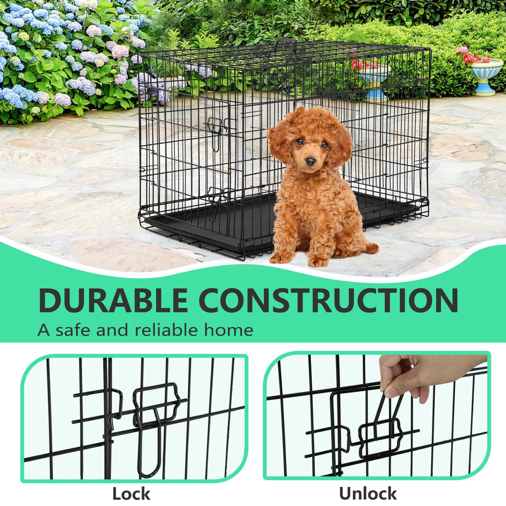 24 inch Folding Metal Wire Dog Crate with Double Door I8658