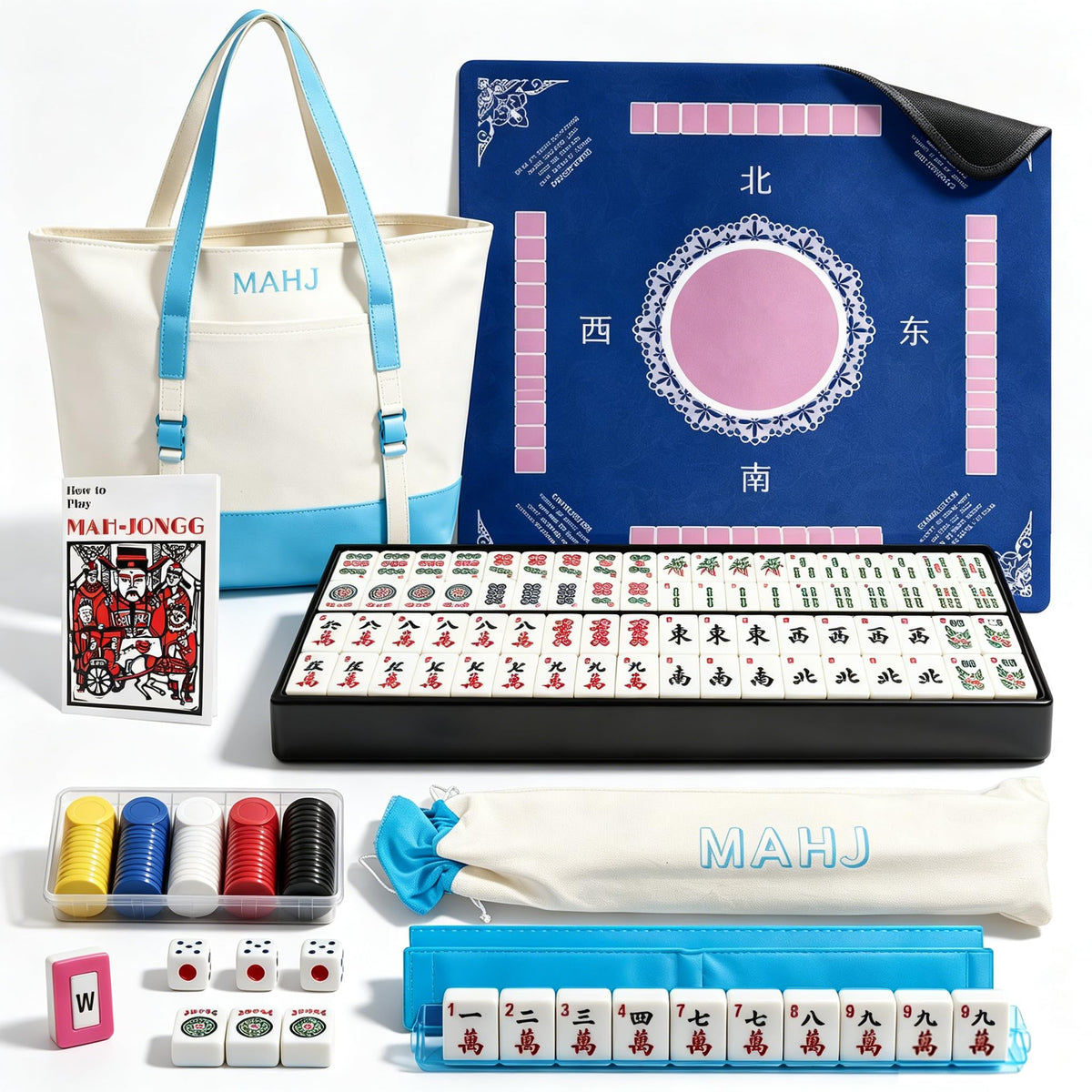 166 Deep Engraved Melamine Mahjong Set with Mat and 4 Racks E939467