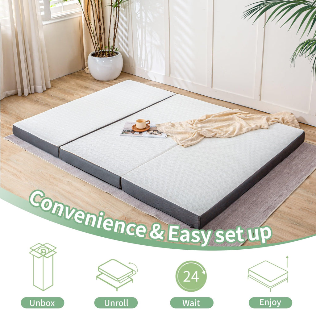 4 Inch Tri Fold Memory Foam Mattress with Washable Cover V339226