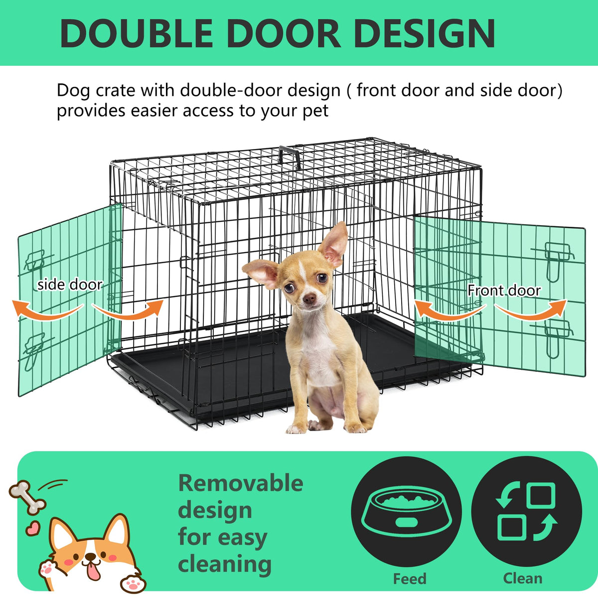 24 inch Folding Metal Wire Dog Crate with Double Door I8658